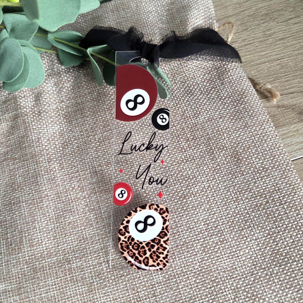 Lucky You Eight Ball Bookmark, Leopard Print 8 Ball Clear Gyaru Y2K Ribbon Decor